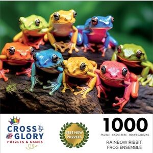 Rainbow Ribbit Frog Ensemble Puzzle 1000 Piece